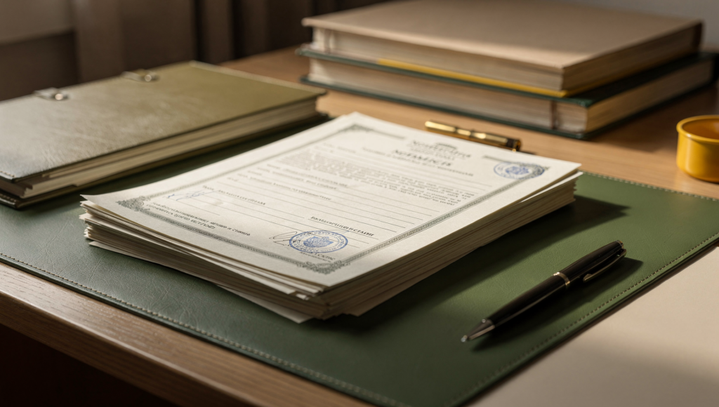notary office desk documents