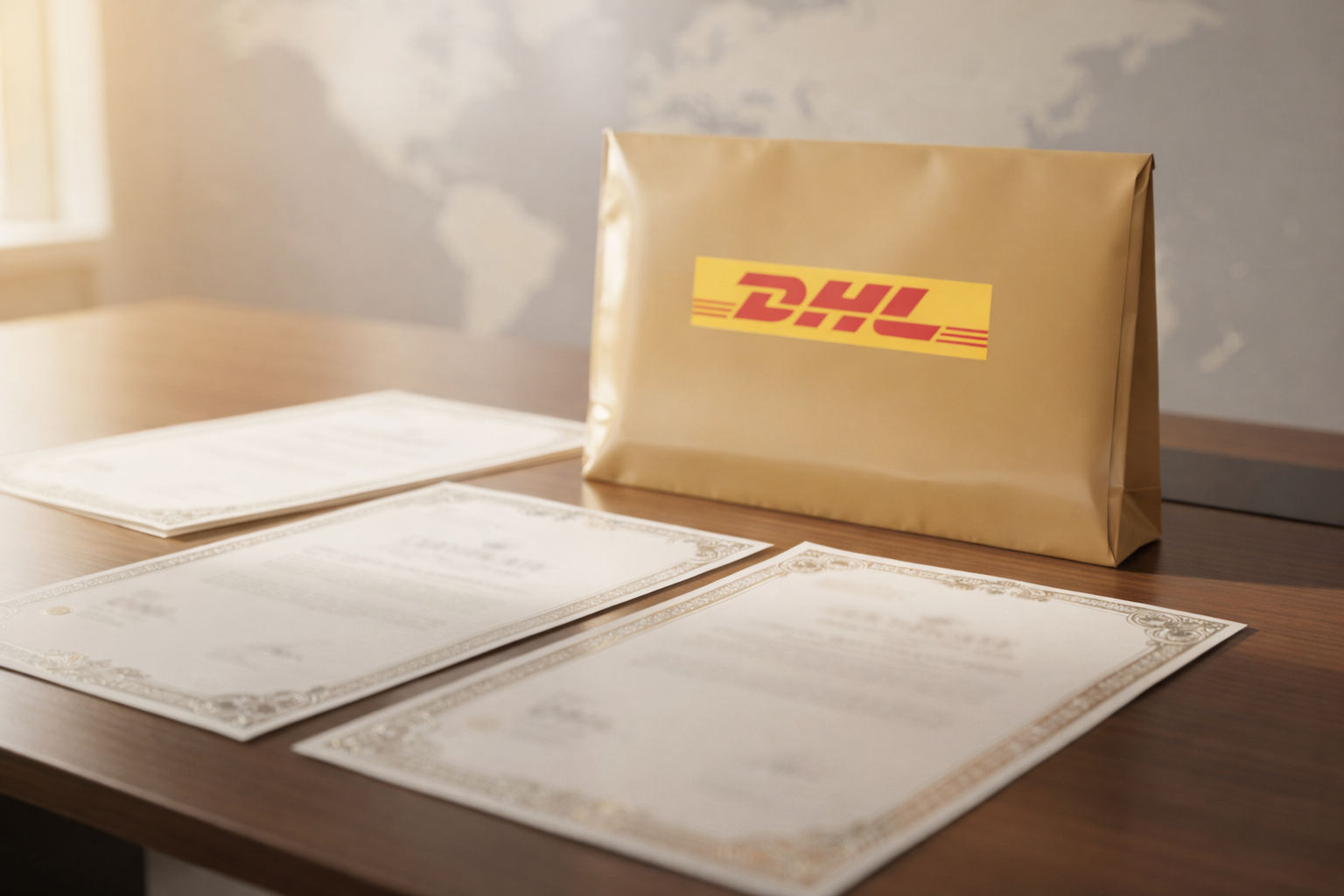 튀르키예 부동산 관리를 위한 위임장 사실공증 및 아포스티유 서류와 DHL 국제배송 봉투